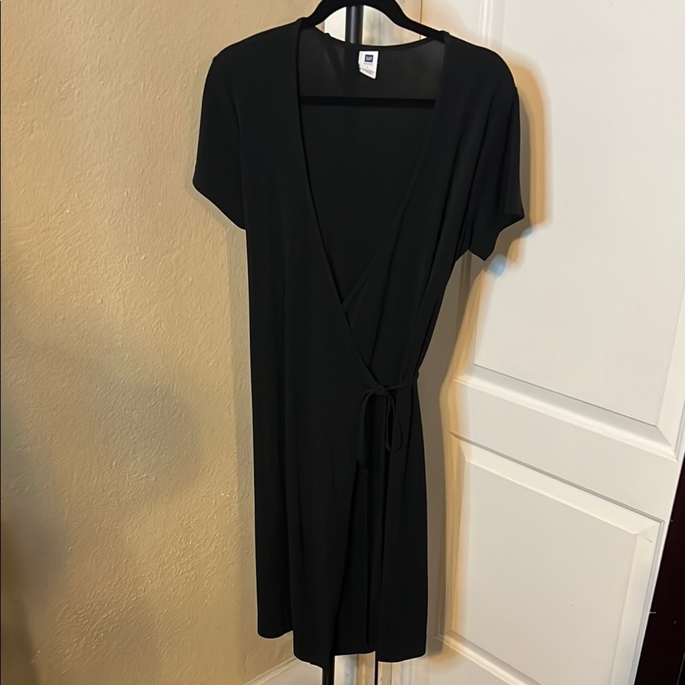 GAP Vintage Y2K Black Sheath Midi Dress with Plunge Neckline